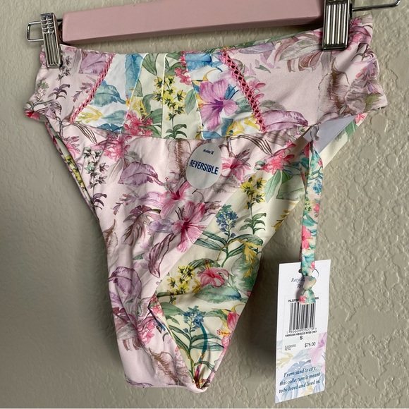 LoveShackFancy x Hurley Reversible Max Hawaiian Hibiscus Bikini Bottom Highwaist - Picture 7 of 8